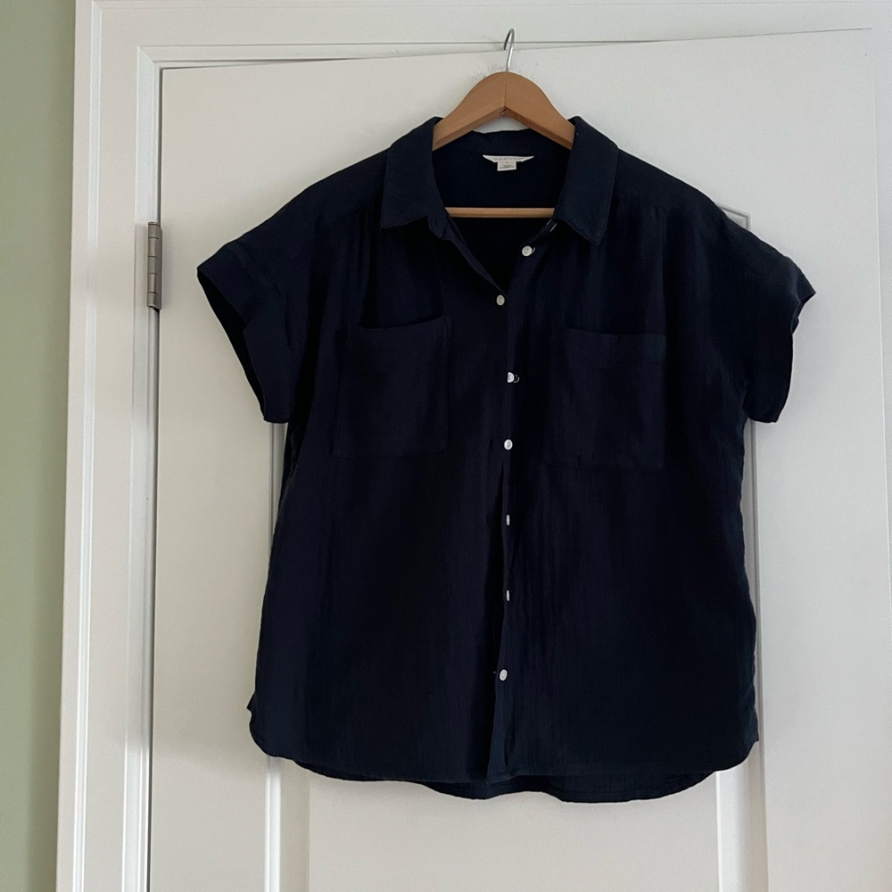 Navy blue Short Sleeve Button-Up Shirt